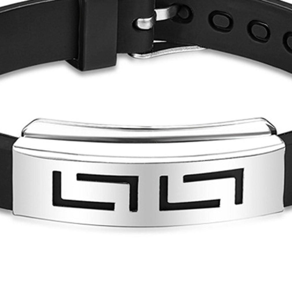 Stainless Steel Hand Chain Jewelry Men Boys Silicone Black Trendcy Shape Classic Bangle Bracelet Trendcy