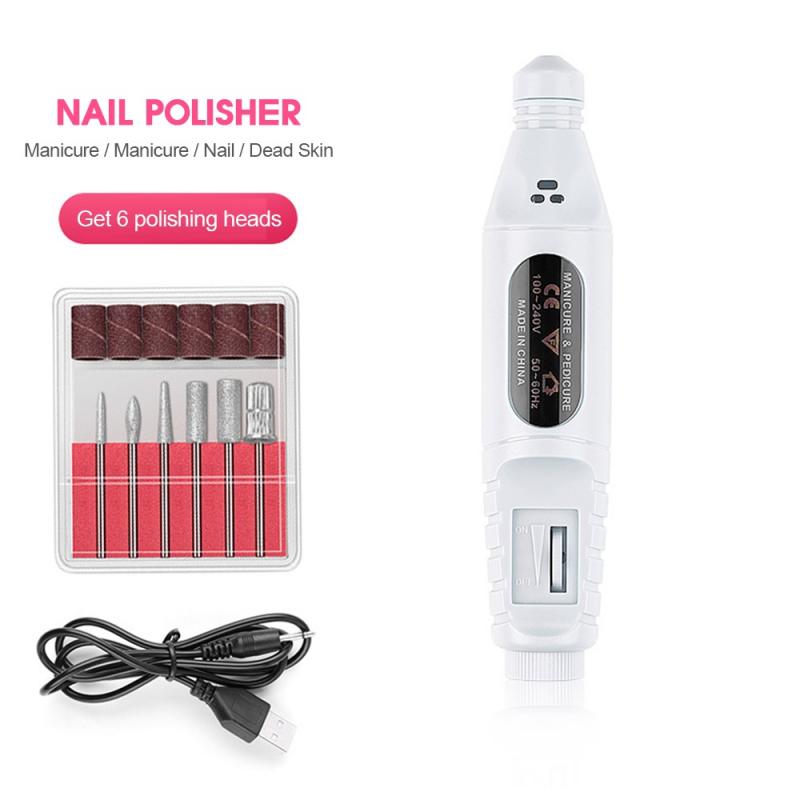 1Set Electric Nail Drill Machine Kit Pedicure Nail File Nail Tools 6 Bits Drill Nail Drill Machine Equipment TSLM1: White USB