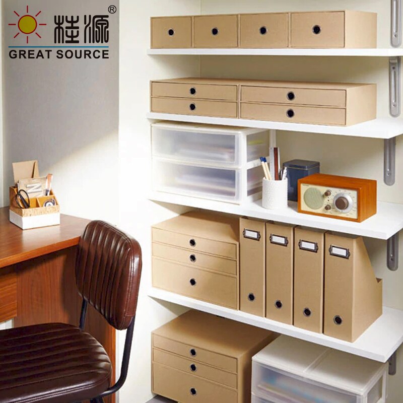 2 skuffer skab pap kontor kontorbord organisator hjemmelagring et lag skab beige faux linned naturligt træpapir (2 stk)