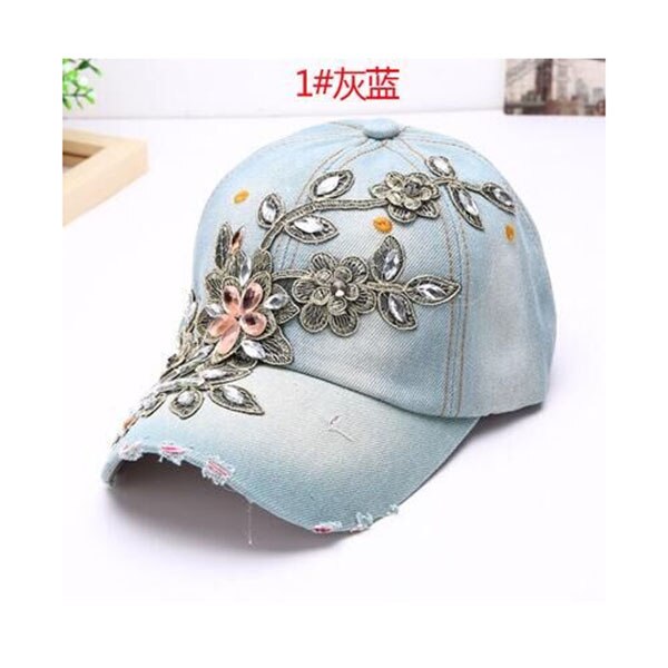 Suogry kvinders baseball cap diamantmaleri broderi blomst denim snapback hatte jeans kvinde kvindelig cap cowboy sommer sol hat: 1