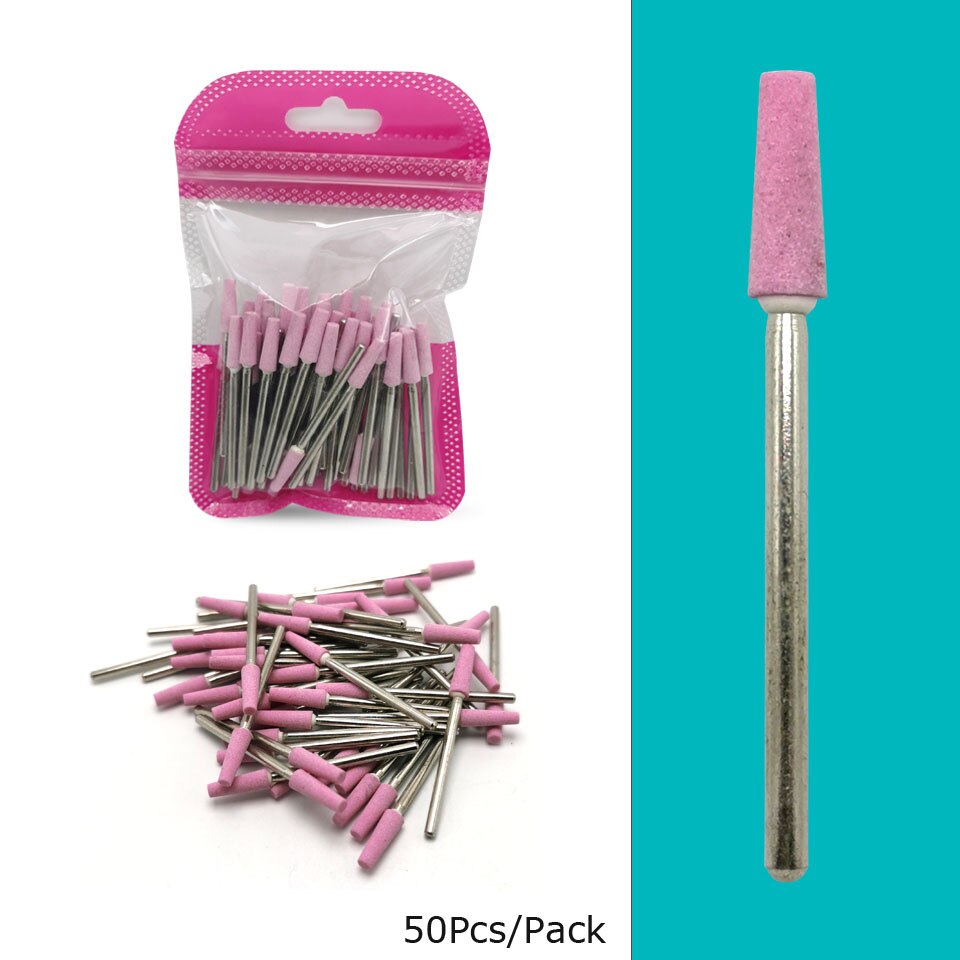 Hytoos 50 stk korund søm bor 3/32 &quot; roterende keramiske sten burr manicure cutters bore tilbehør neglebånd negle møller værktøj: Sy -08(50d)