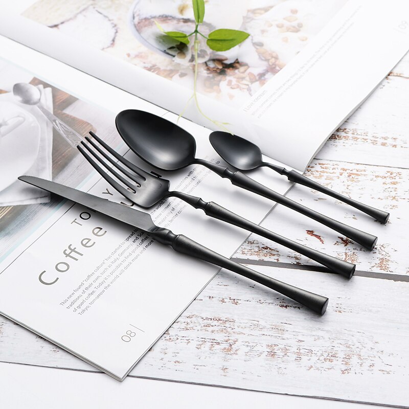 304 Stainless Steel Black Cutlery Set Western Dinner Knife Fork Spoon Set Dessert Fruit Fork Coffee Spoon Dinnerware