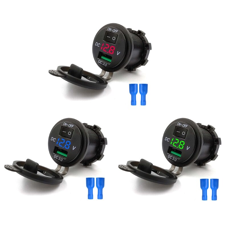 Ootdty rask lade 3.0 usb billader stikkontakt ledet voltmeter bryter til bil marine atv