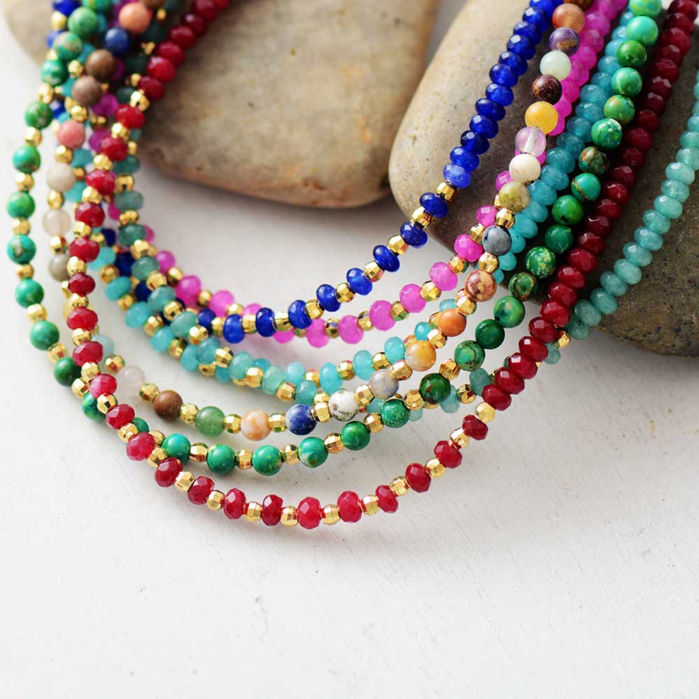 Women Choker Semi Precious Stone Gold Beads Choker Necklace Womens Simple Collar Necklace Neck Choker Bohemia Jewelry