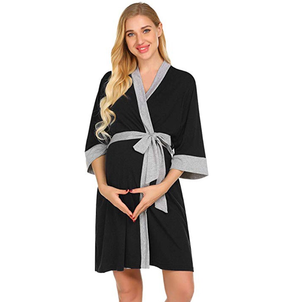 #50 Maternity Nursing Robe Nightgowns Breastfeeding Gown Casual Womens Pregnant Maternity Clothes для беременных: Black / XL