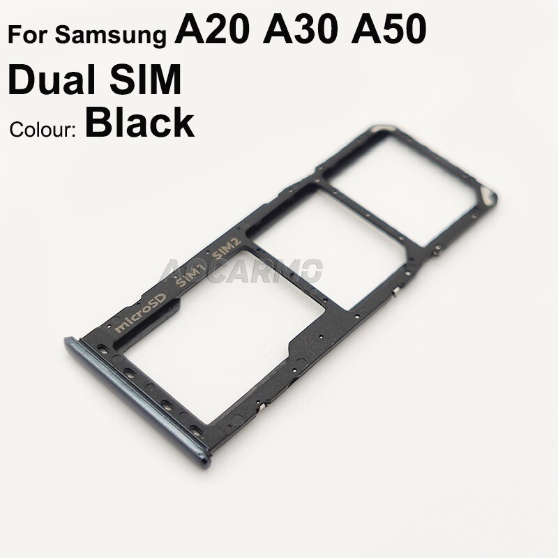 Aocarmo Sim Card For Samsung Galaxy A20 A30 A50 Single SIM Dual SIM Metal Plastic Nano SIM Tray MicroSD Slot Holder: Black  Dual SIM