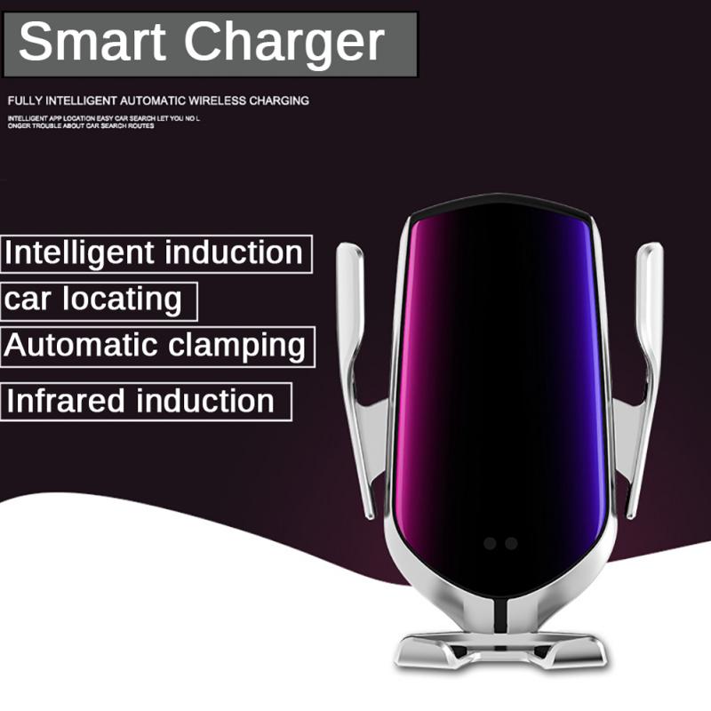 Soporte de teléfono para coche, cargador inalámbrico para coche Qi 10 W, Sensor infrarrojo de carga rápida, sujeción automática para Iphone 11 Pro XR XS Huawei P30