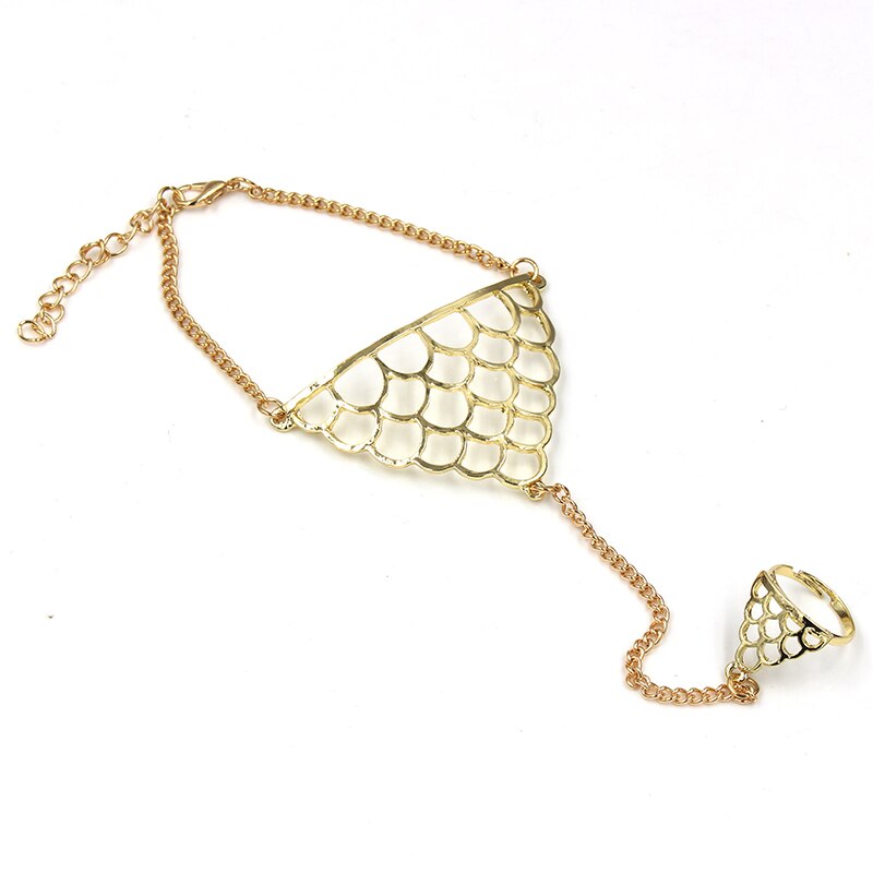 Newest Gold and Silver Plated Chic Choker Bib Chain and Link Bangle Bracelet Chain Ring For Ladies Girls Lovely Jewelry: ND3789G