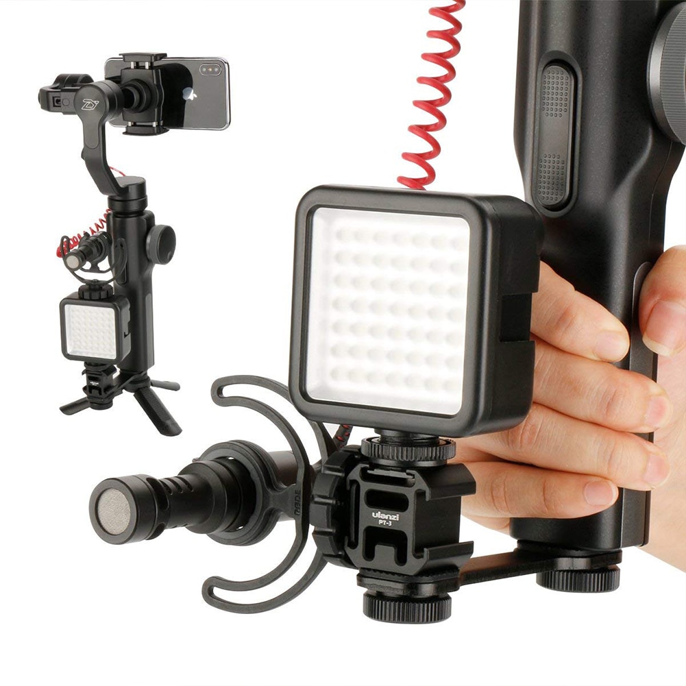 Stabil video lys mikrofon stativ forlænger beslag fotografering led triple mount glat bar 3 in 1 tilbehør kold sko