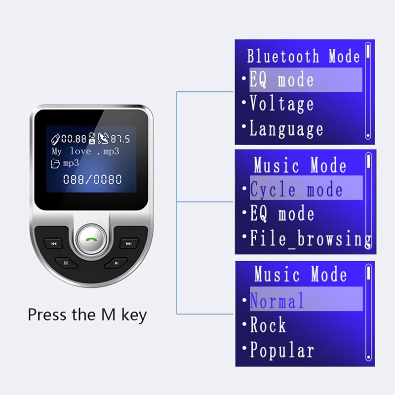auto Senza Fili di Bluetooth Adattatore Trasmettitore FM MP3 Radio di Musica Lettore kit per auto 2 USB Caricatore con Le Chiamate in Vivavoce nero e sil
