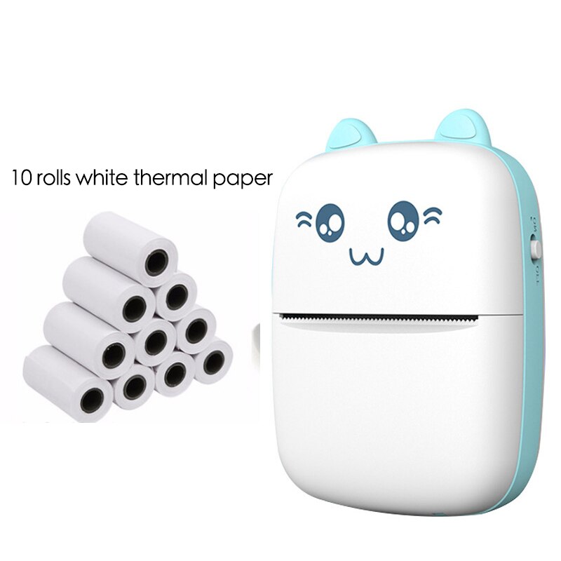 Cute Portable Bluetooth Mini Printer Photo Pocket Thermal Printer 200 Dpi 58mm Mobile Receipt Phone Printer Android IOS Student: Blue set