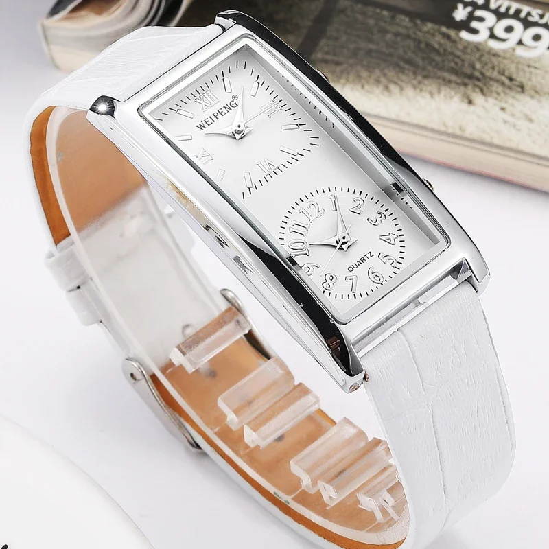 Reloj minimalista para mujer, 2 zonas horarias de doble esfera, reloj de pulsera a la para mujer, reloj de cuarzo, correa de cuero, reloj femenino: Rosa