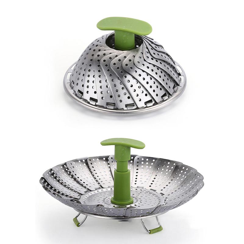 1PC Stainless Steel Folding Retractable Steamer Basket Veggie Pot Steamer with Extendable Handle Steaming Rack Kitchen Supply