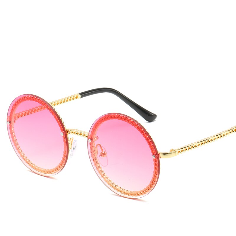 Mærke runde solbriller kvinder luksus kantløse feamle nuancer europa populære ins solbriller lunettes de sol femme: Guldrosa
