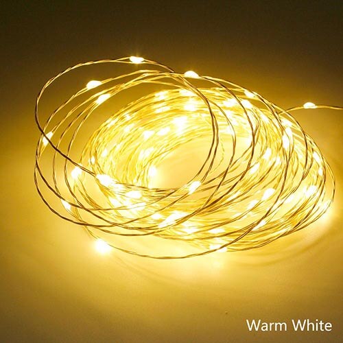 50m 500 leds kobbertrådslys juletræsdekoration  dc 12v med stik lampe guirlande fe lys luces led decoracion: Varm hvid / Sølvtråd