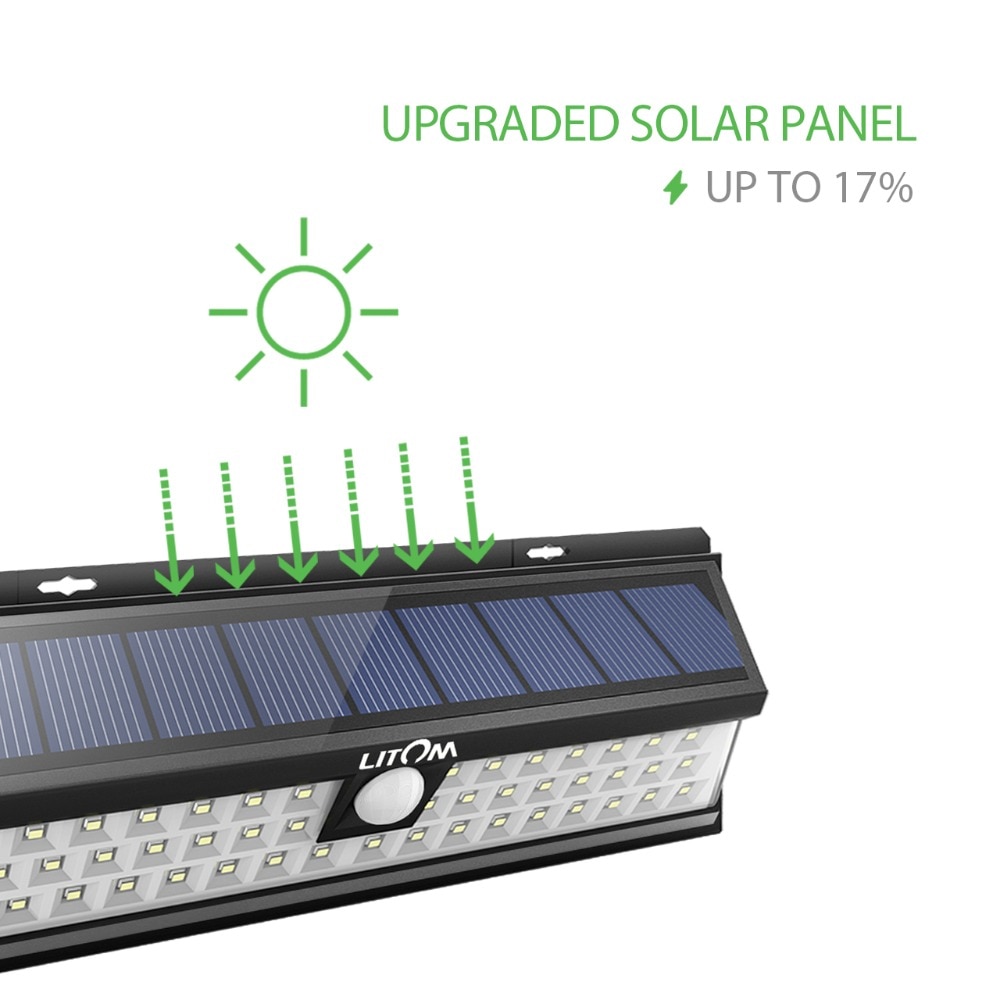 LITOM 54 LED Outdoor Solar Light Garden Garage Bright Wide Angle Security Lights Waterproof IP65 Luz Solar Led Para Exterior