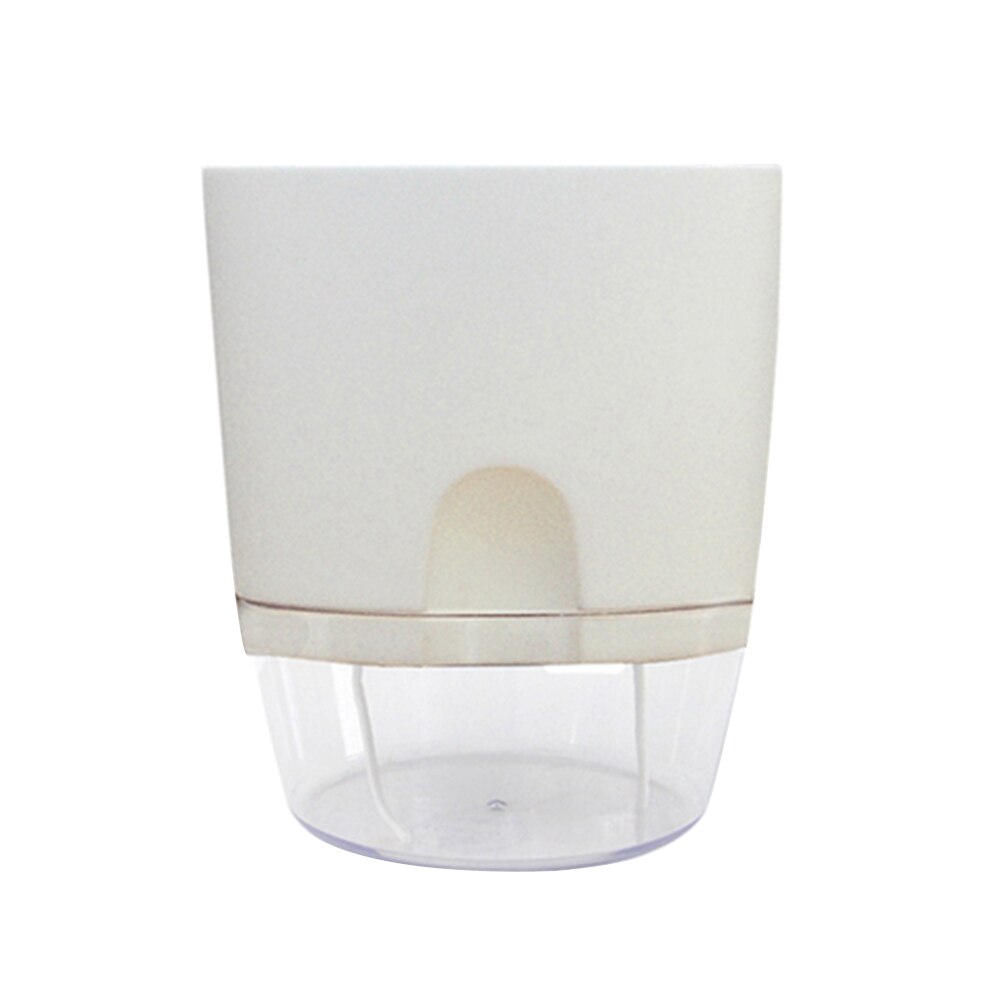 Maceta de agua de plástico de 2 niveles redonda de resina con autorriego hidropónico maceta para plantas hogar Oficina jardín decoración tiesto redondo: Blanco / M
