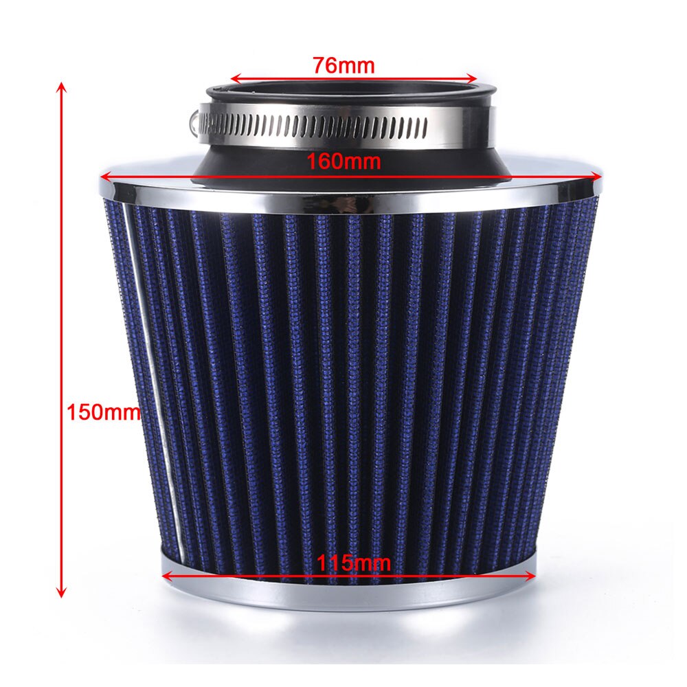 Universal 3&quot; 76mm Inlet Narrow Air Intake Cleaner Cone Replacement High Power Mesh Dry Air Filter Auto Inner Accessories