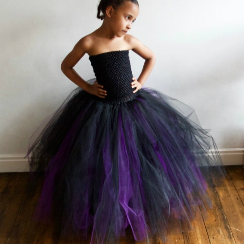 Robe Tutu pour filles, longue tenue de soirée avec Corset Crochet, noir, violet, tenue de bal, longue tenue de fête d'anniversaire, Costume de Banquet