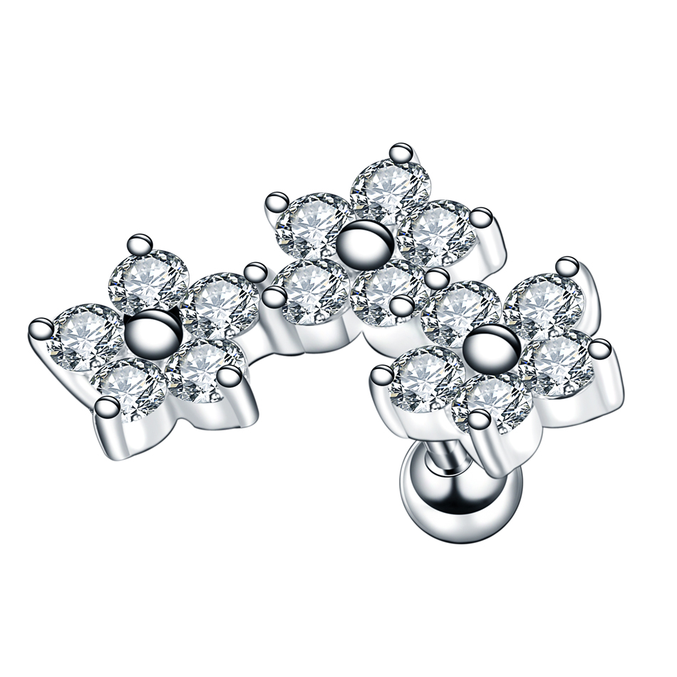 1PC Fiore di Cristallo Trago Orecchino Penetrante 16G Croce Cartilagine Penetrante perno elica Gioielli Conch torre Lobo Orecchino Labret perno: bianca / Rosa colore Oro