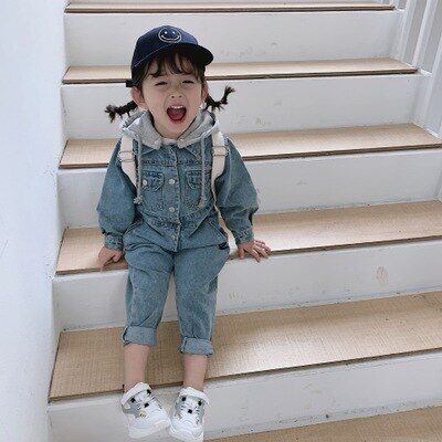 2-7 Jaar Kinderkleding Hong Kong Stijl Zomer Jongens En Meisjes Baby Trendy Denim Jumpsuit Hoed verwijderbare Jasje Rompertjes