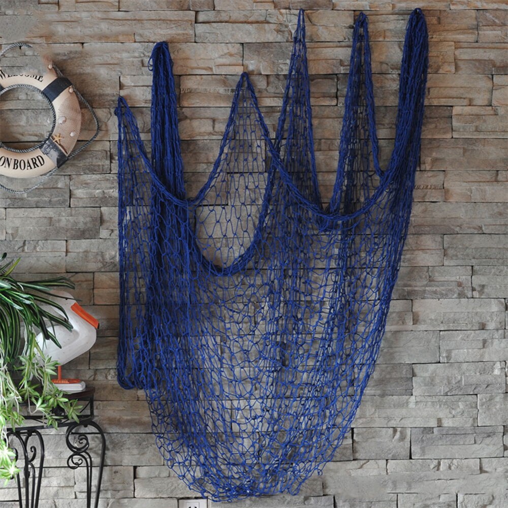 Dekorativt fiskenet vægdekoration hængende net ceative 1*2m hamp reb blå / beige middelhavs bar indretningsnet nautisk