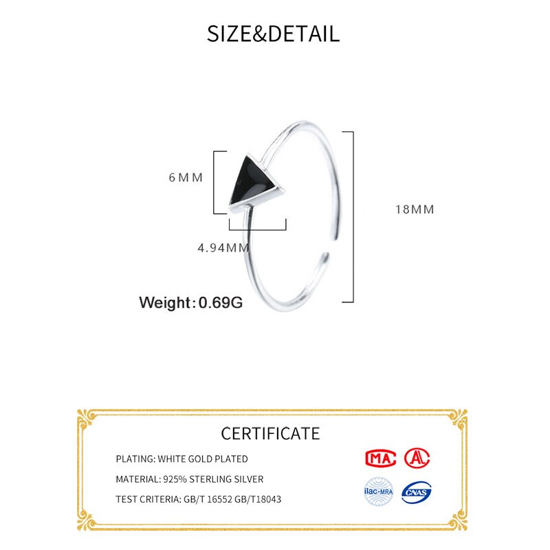 INZATT Echt 925 Sterling Silber Geometrische Schwarz Emaille Dreieck OL Einstellbare Ring minimalistisch Feine Schmuck Für Frauen Party