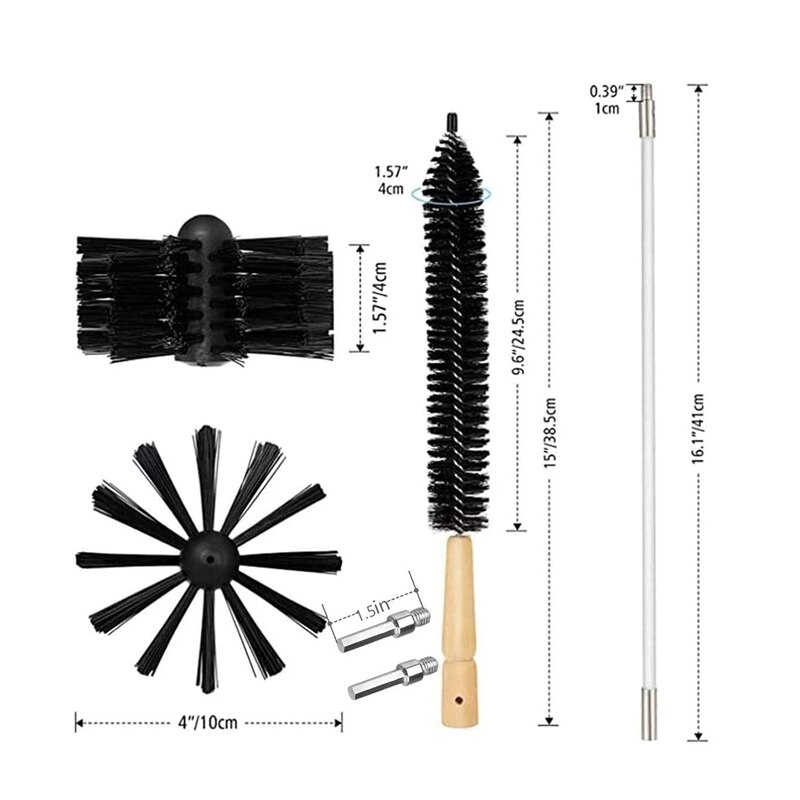 Nylon Chimney Cleaning Brush,Chimney Sweeping Tool and Rods Kit-Dry Duct Clean Kit Lint Remover with Long Flexible Rod