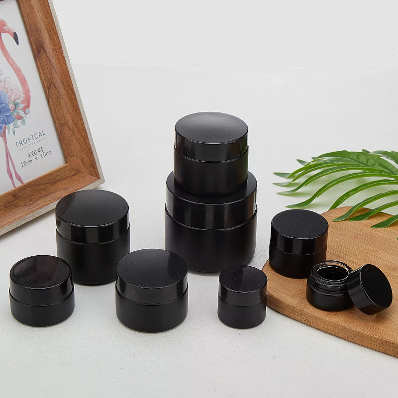 Plastic Lid Empty Jars Black Glass Cream Jar Cosmetic Container 10/30/60g Glass Bottle Make Up Container Travel Cosmetic Jars