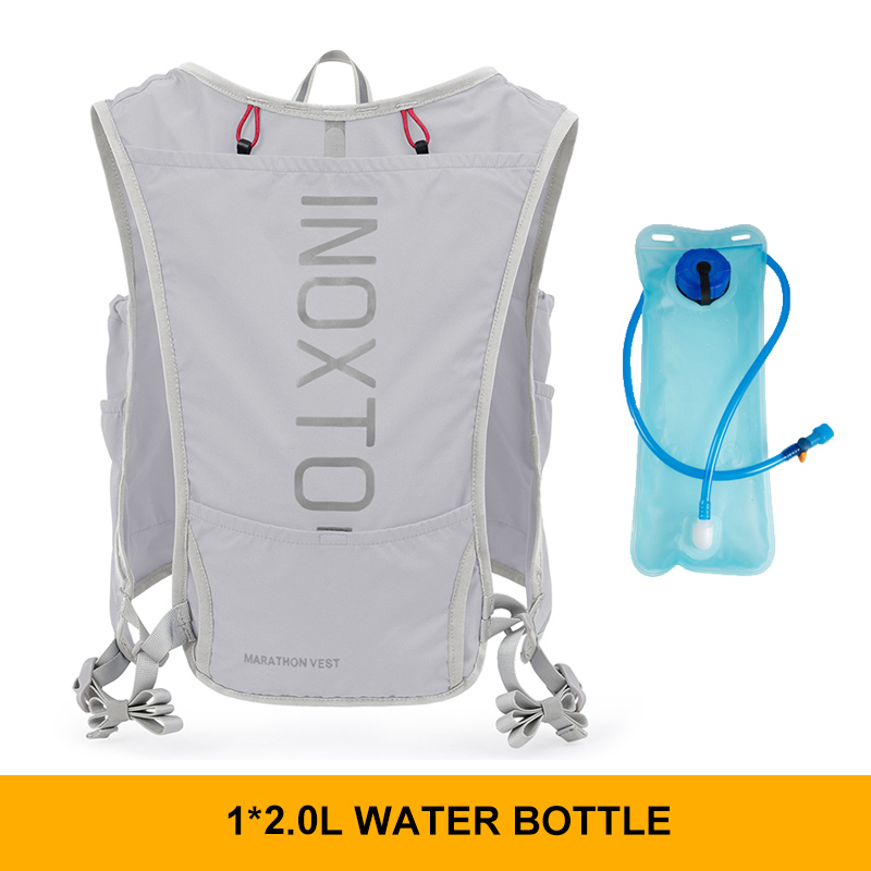 Inoxto Schnell trocknender Laufrucksack für Herren, 5 l, ultraleicht, feuchtigkeitsspendende Weste, Mountainbike-Fahrradtasche, atmungsaktiv, 2 l Wasserbeutel, Flasche: goldfarbe