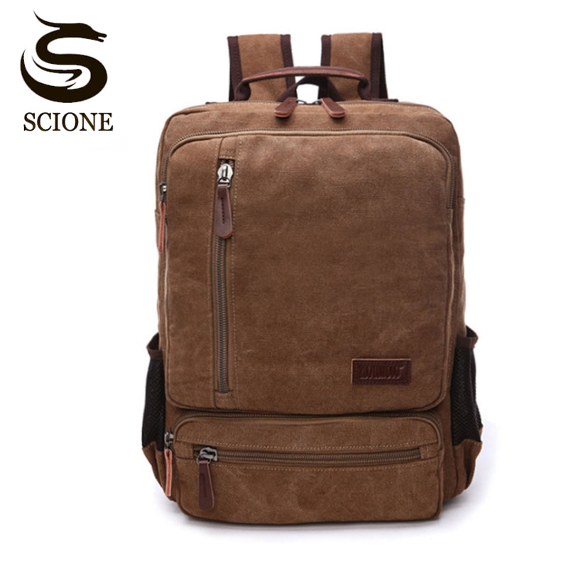 Vintage Canvas Backpack - 20-35L - Laptop Compartment - School Travel - Unisex