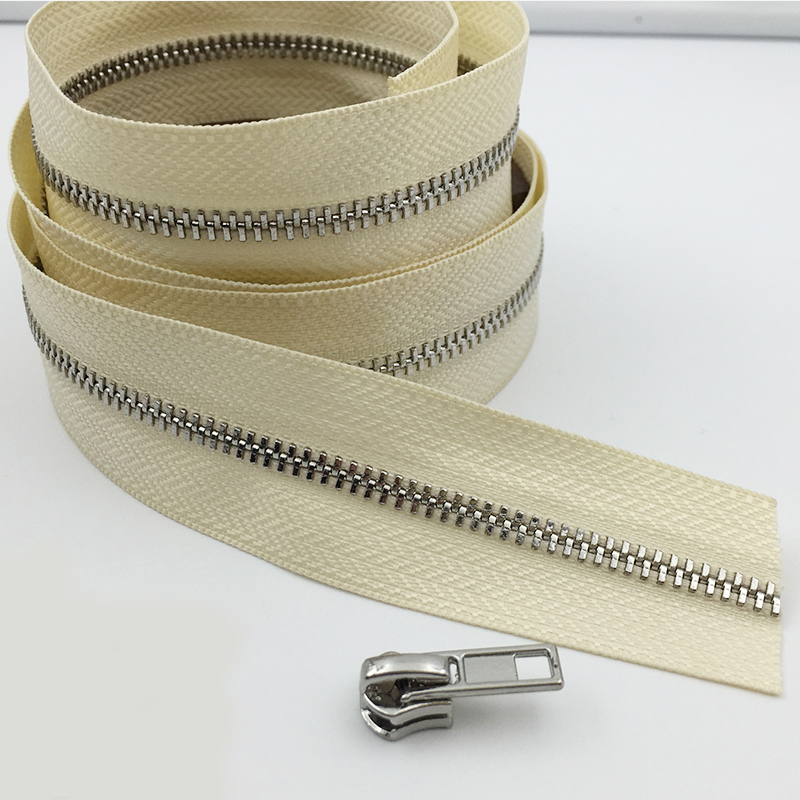 1 meter milieuvriendelijke 3#  metalen ritsen zonder schuif voor kleding portemonnee tas rits reparatiesets rugzak doe-het-zelf naai accessoires: Beigezilver