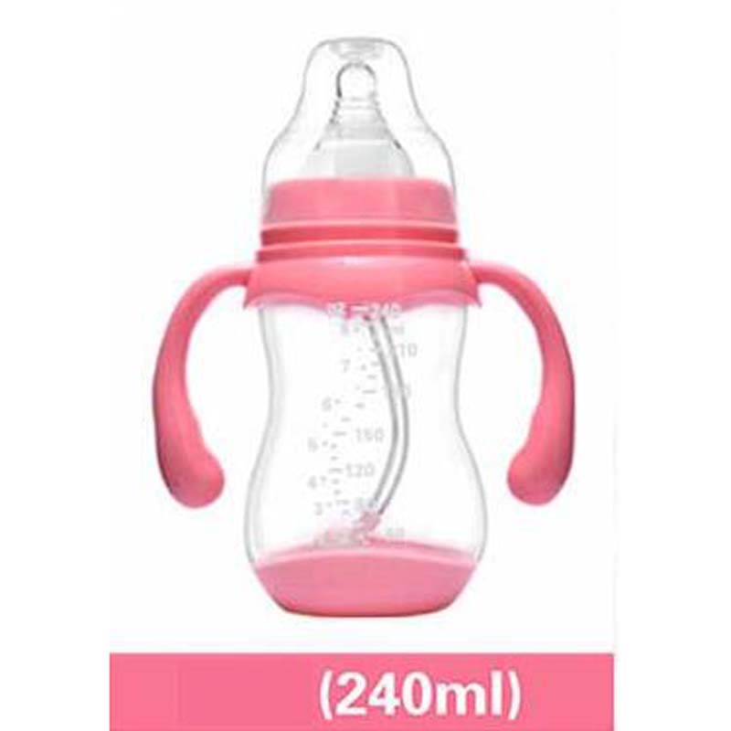 PP Wide Mouth Baby Bottle With Dust Cover Infant Anti-flatulence Baby Bottle Size 180ml/240ml/320ml with Temperature Sensing: 240ML Pink