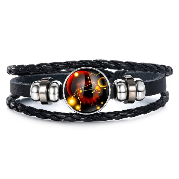 Ifmia 12 konstellationer læder stjernetegn med perler armbånd armbånd til mænd drenge smykker rejsetilbehør: 8