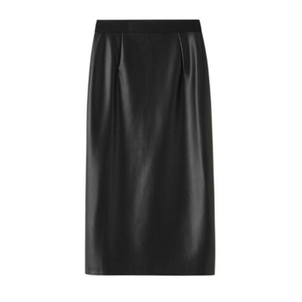 Faux Leather Pencil Skirts Womens 2022 Korean Black Khaki Tube Midi Long Skirt Bodycon High Waist Skirt Female: Black Skirt / XL