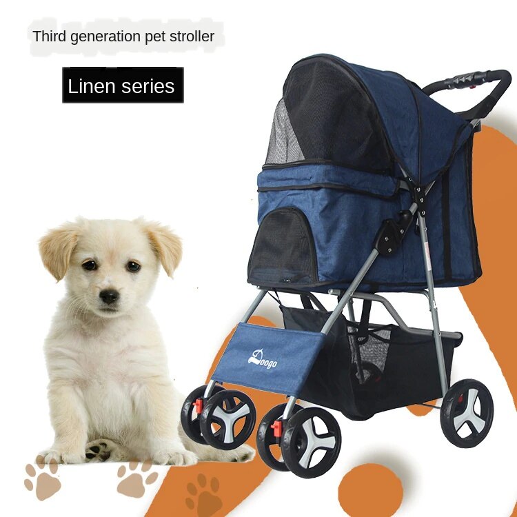 Poussette pour animaux de compagnie poussette pour chien à trois roues nouvelle poussette pour animaux de compagnie pliable petit chien chiot poussette: Flax Blue 804