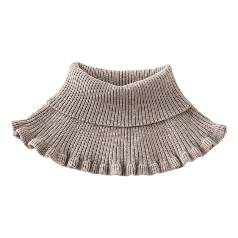 Col roulé côtelé tricot faux col Dickey solide volants détachable écharpe enveloppe L9BE: Kaki