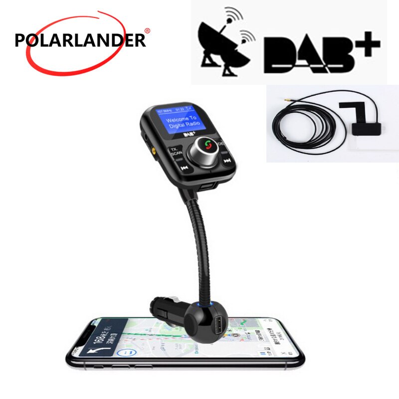 MP3 Player Digital DAB/DAB+ Receiver Bluetooth Antenna Charging Ports TF USB Hands free FM Transmitter Car Kit LCD Display