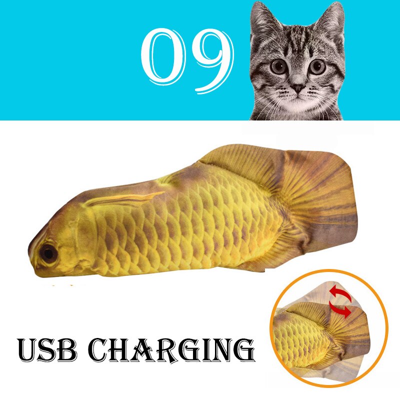 Juguete electrónico interactivo con forma de pez para gatos, juguete de simulación con carga USB, suministros para mascotas: 09