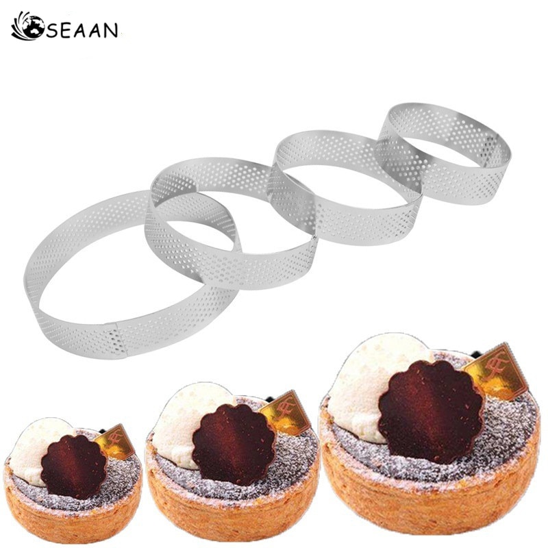 Seaan 1 Pc 6/7/8/10 Cm Ronde Geperforeerde Ademende Mousse Cake Ring Rvs Cake Ring Cake tool Ademend Taart Ring