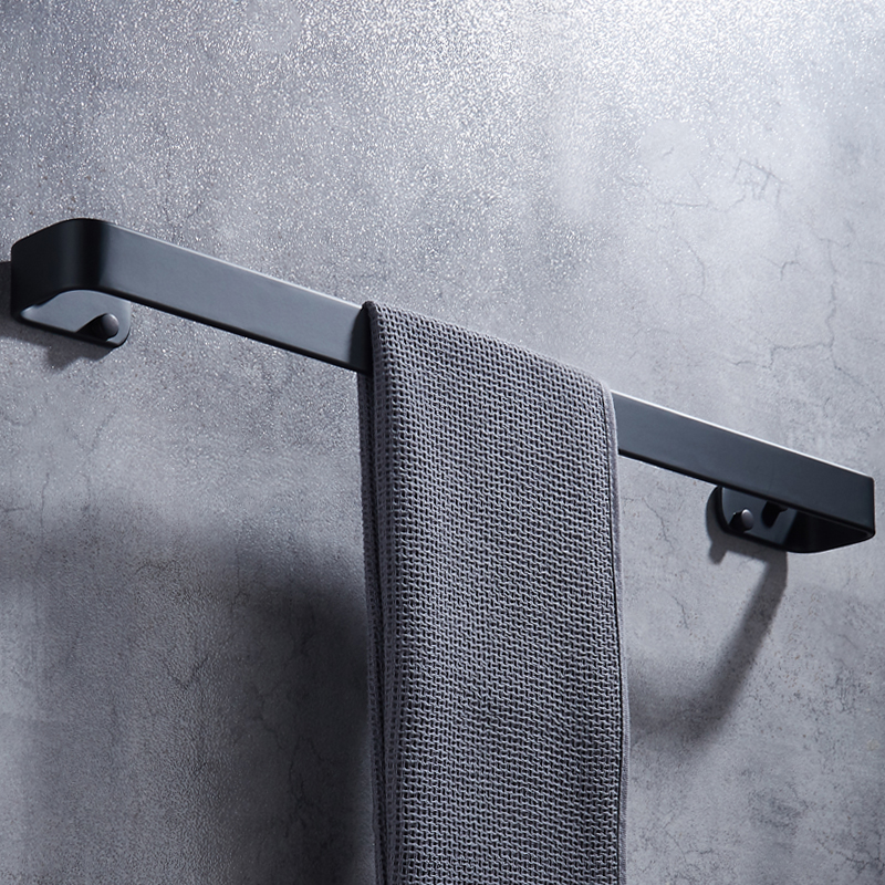Håndklædestang sort plads aluminium vægmonteret enkelt vaskerum håndklædestativ hængende holder tilbehør badeværelse håndklædeholder firkantet