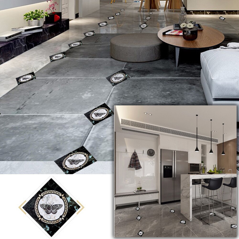 12pcs Diagonal Seam Stickers Butterfly Marble DIY Tile Sticker Waterproof Self-Adhesive Floor Sticker For Living Room Kitchen