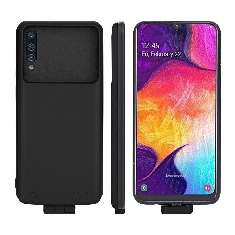 Capa de bateria de carga à prova de choque para samsung galaxy a50 caso de bateria de carregamento separado de energia inteligente 5000mah capa: Black