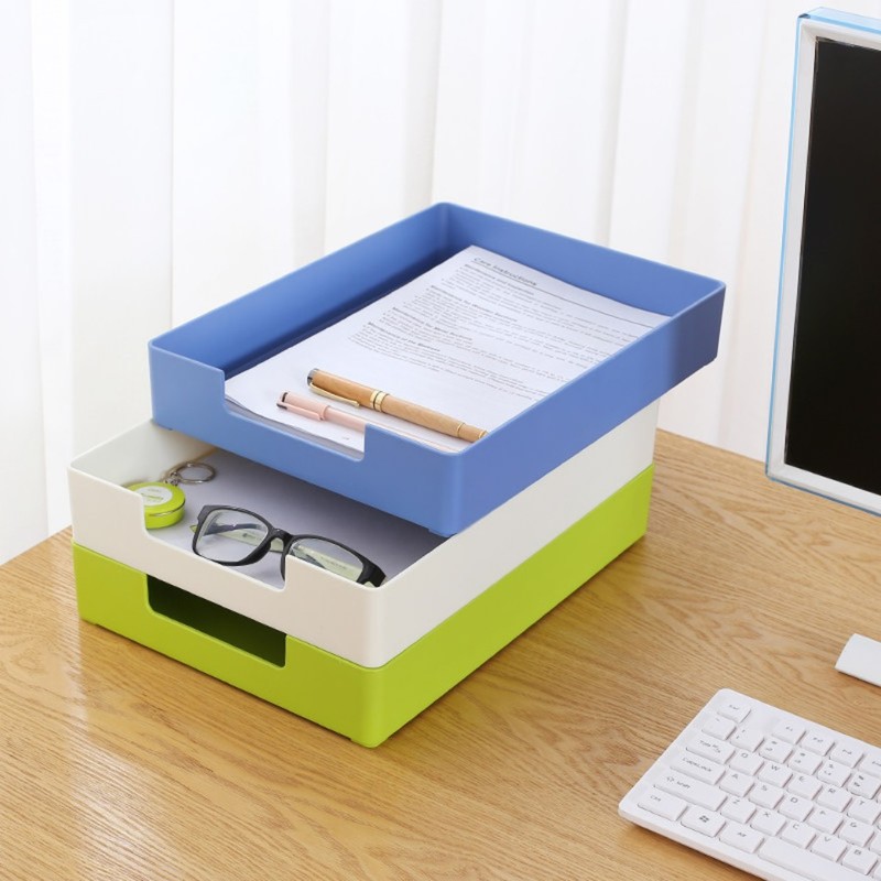Blauw Groen Wit Bureau Bestand Document Papier Trays Magzine Houder Plastic Boek Houder Organizer Voor Desktop Opslag Kantoor Suppiles
