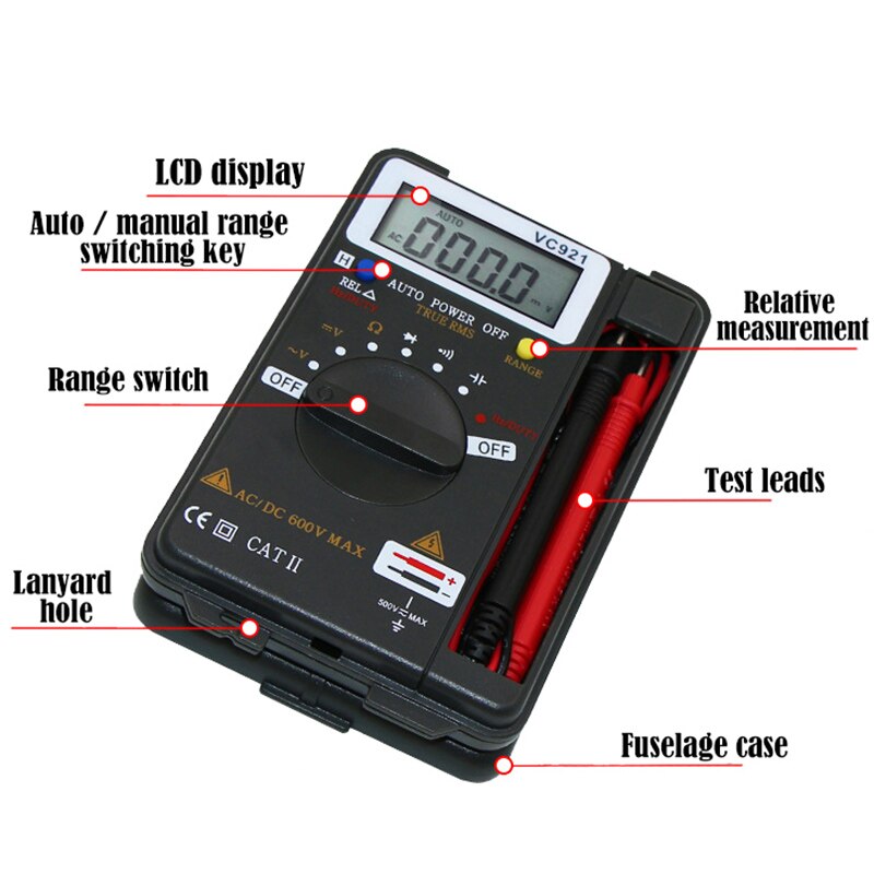 VC921 Multimeter LCD Display DMM Integrierte Personal Handheld Pocket Mini Digital-Multimeter Mit Test Führt neue