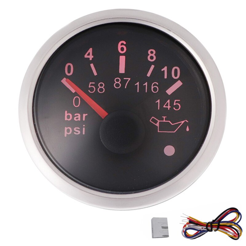 Indicador de presión de aceite de motor de 52mm para coche, 0 ~ 5Bar/ 0 ~ 10Bar para señal de 0-184 Ohm, indicador de presión de aceite con luz de alarma