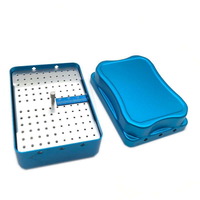 120 Holes Dental Endo File Bur Holder Block Autoclave Sterilizer Case Disinfection Box with Ruler: blue