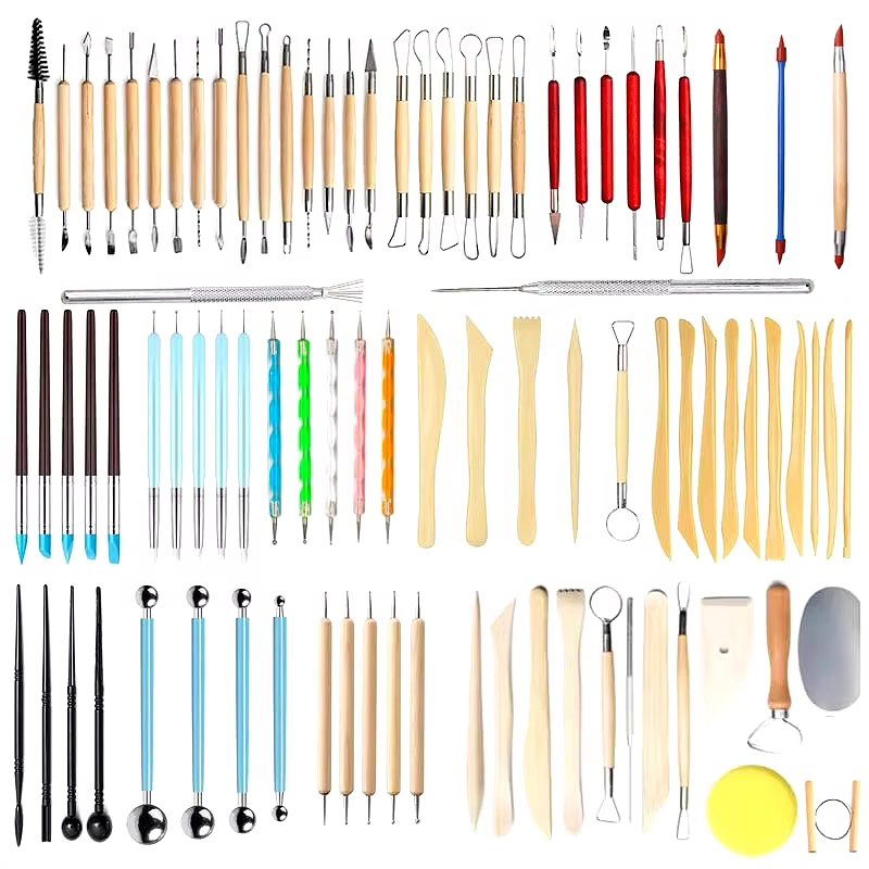 Alle gereedschappen voor keramiek, polymeerklei, boetseren, modelleren, kunstsculptuur, pottenbakken, gereedschapset, stippelmes, vormmes, snijder, klei