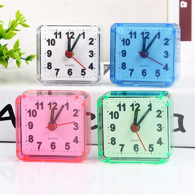 Reloj despertador cuadrado para cama pequeña, relojes de viaje compactos para niños, escritorio de estudiante, mesita de noche, mesa de hogar, pitido de cuarzo, lindo y portátil