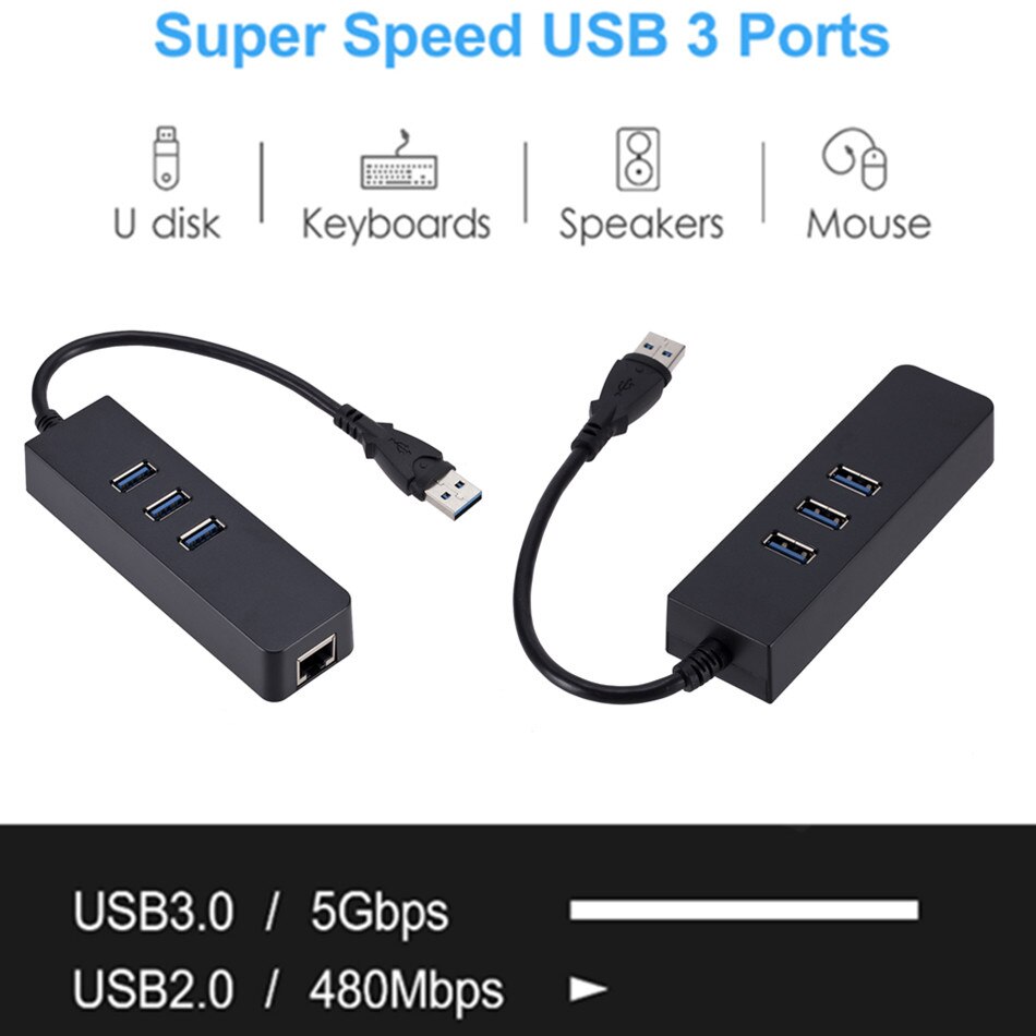Usb- 3.0 -gigabit-ethernet-adapter mit 3 usb -anschlüssen, usb- 3.0- hub mit usb-zu-  rj45- lan-netzwerkkarte für macbook und mac-desktop + micro-usb-ladegerät